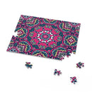 Printify mystic mosaic puzzle partially assembled with colorful intricate geometric patterns