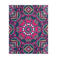 Colorful vibrant mystic mosaic puzzle with intricate geometric patterns and bold pink and green colors