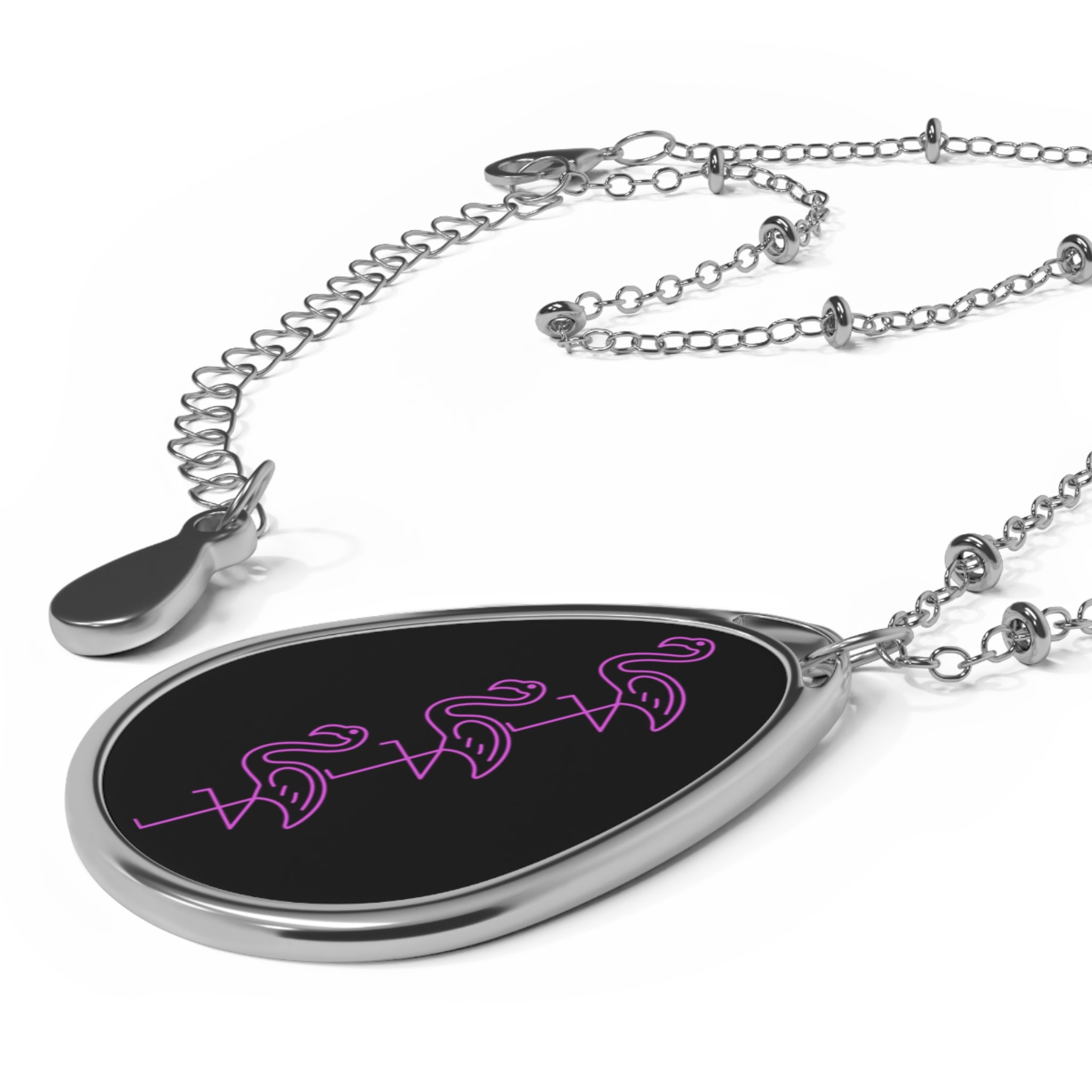 Neon Flamingo Oval Necklace