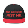 Printify sustainable flat bill cap in black with red brim and no gender just me text