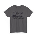 Printify charcoal gray tee with Off the Market script design, comfortable eco-friendly unisex t-shirt for everyday casual wear
