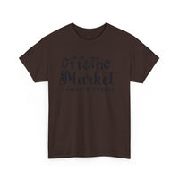 Printify brown eco-friendly unisex t-shirt with Off the Market script print casual short sleeve tee