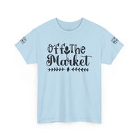 Printify light blue tee with Off The Market script and sleeve logos eco-friendly unisex t-shirt