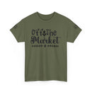 Printify eco-friendly unisex t-shirt olive green crew neck with Off the Market script graphic ideal for casual wear