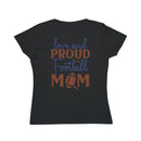 Black organic football mom t-shirt with love and proud football mom graphic print
