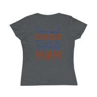 Gray organic football mom t-shirt with love and proud football mom text design by Printify