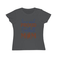 Printify organic football mom t-shirt in dark gray with love and proud football mom design