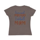 Printify organic football mom t-shirt in brown with love and proud football mom text design