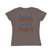 Printify organic football mom t-shirt in brown with love and proud football mom text design