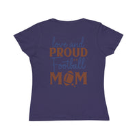 Printify organic football mom t-shirt in navy with love and proud football mom text design