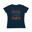 Navy Printify organic football mom t-shirt with love and proud football mom graphic design