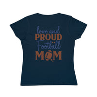 Navy Printify organic football mom t-shirt with love and proud football mom graphic design