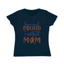 Printify organic football mom t-shirt in navy blue with love and proud football mom text