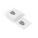 Printify eco-friendly Halloween napkins with black and purple goose graphic shown stacked and flat for party use