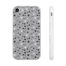 Printify paw print flexible phone case with black and white pet-themed icons on gray background