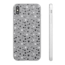 Printify gray paw print flexible phone case with black and white paw and fish bone patterns