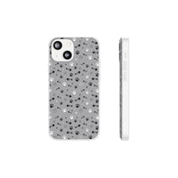 Printify paw print flexible phone case with black white and gray paw designs on a gray background
