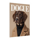 Printify eco-friendly dog art print canvas featuring a chocolate dog in a coat and turtleneck DOGUE cover