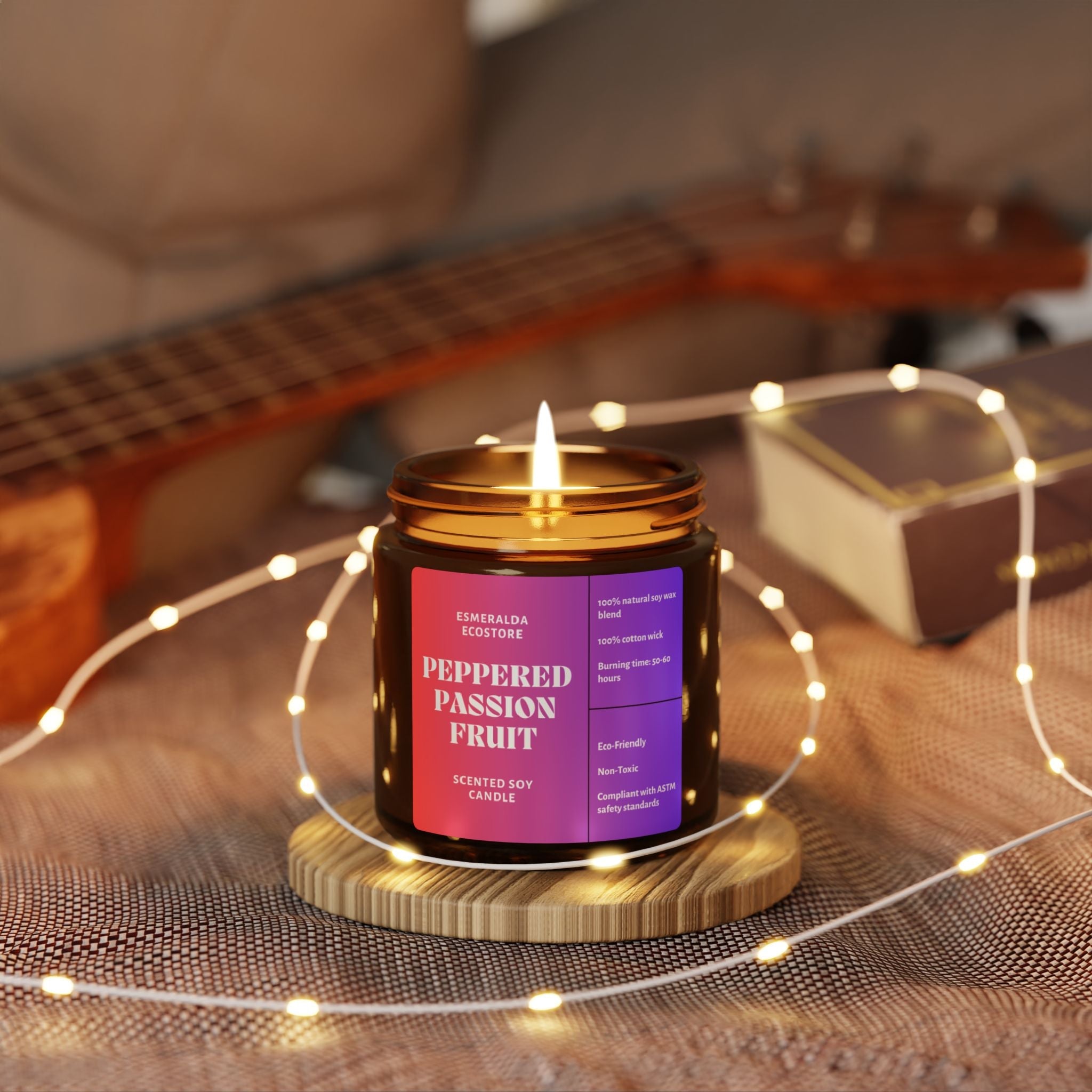 Peppered Passion Fruit Scented Soy Candle (Amber Jar)