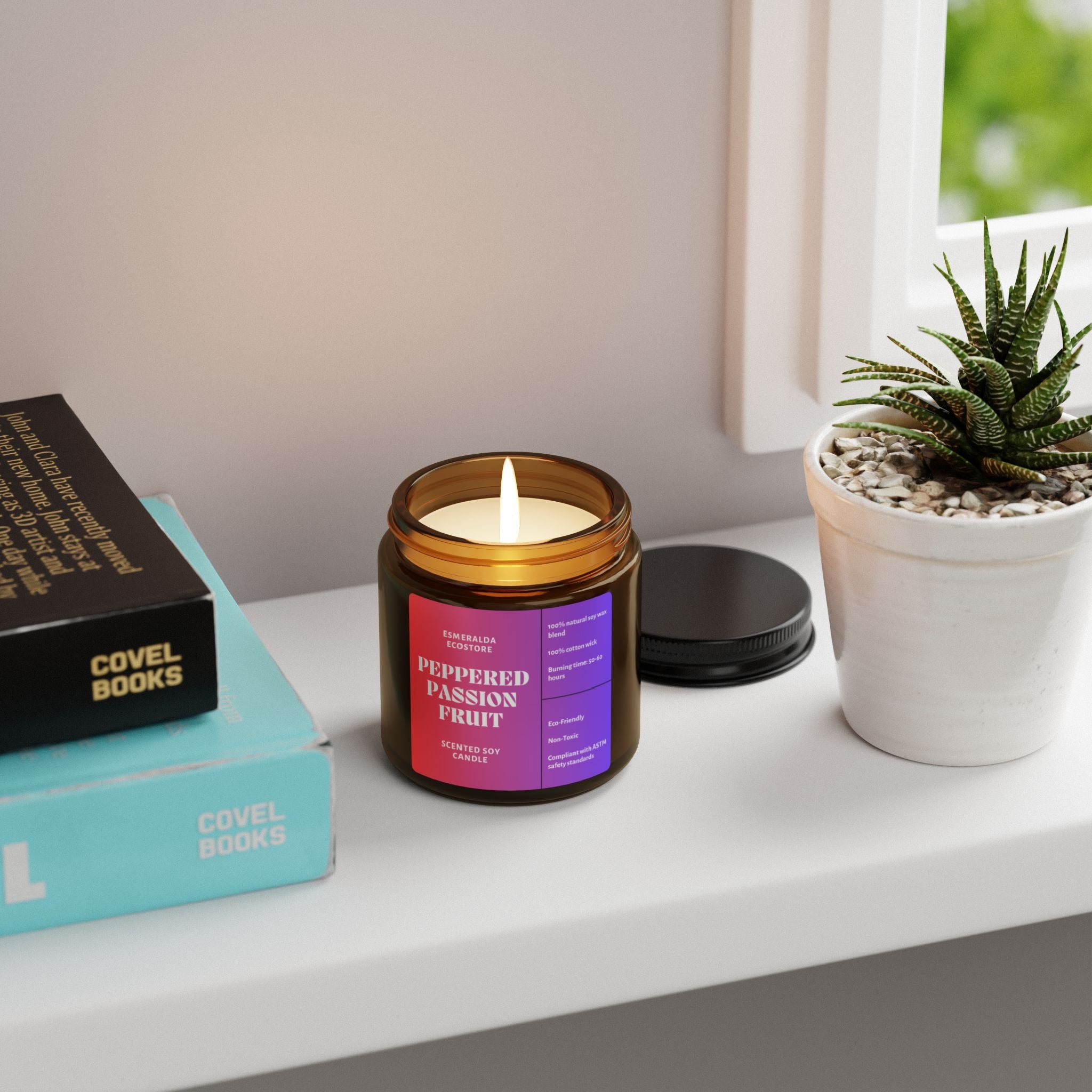 Peppered Passion Fruit Scented Soy Candle (Amber Jar)