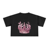 Black Petal & Crown eco crop shirt with pink floral crown and butterfly graphic design