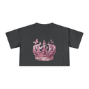Printify Petal & Crown eco crop shirt in black with a pink floral crown and butterfly design