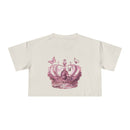 Petal & Crown eco crop shirt by Printify featuring a pink crown and butterflies design on a light beige crop t-shirt
