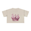 Printify Petal & Crown eco crop shirt in beige with pink crown and butterfly design