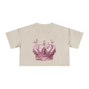 Printify Petal & Crown eco crop shirt in beige with pink crown and butterfly design