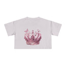 Printify Petal & Crown eco crop shirt with pink crown and butterfly graphic on white fabric