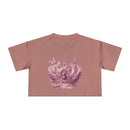 Pink Petal & Crown eco crop shirt with floral crown and butterfly design by Printify