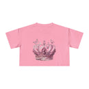 Pink Petal & Crown eco crop shirt with a detailed crown and butterfly graphic print