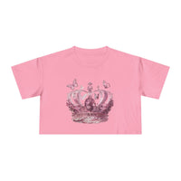 Pink Petal & Crown eco crop shirt with a detailed crown and butterfly graphic print