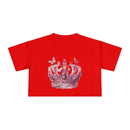 Red Petal & Crown eco crop shirt with pink crown and butterfly graphic design