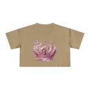Printify Petal & Crown eco crop shirt beige with pink floral crown and butterfly design