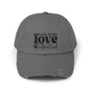 Printify gray distressed baseball hat with paw print Loyal Friend love without end design eco-friendly pet lover hat