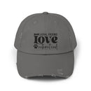 Printify gray distressed baseball hat with paw print Loyal Friend love without end design eco-friendly pet lover hat