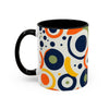Printify pop art coffee mug with colorful abstract circles and black handle