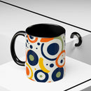 Printify pop art coffee mug with colorful abstract circles and black handle and interior