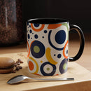 Printify pop art coffee mug with colorful abstract circles on white background and black handle