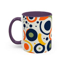 Printify pop art coffee mug with colorful abstract circle pattern and purple handle and interior