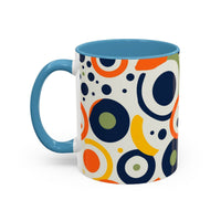 Printify pop art coffee mug with colorful abstract circular patterns and blue handle