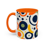 Printify pop art coffee mug with colorful circular patterns and orange handle