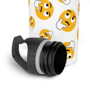 Confused emoji water bottle with a stylish black lid and a fun emoji design