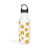 Confused emoji water bottle featuring playful yellow emoji designs on a white background