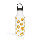 Confused emoji water bottle featuring playful yellow emoji designs on a white background