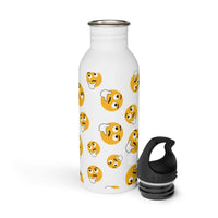 Confused emoji water bottle featuring playful emoji designs on a white background