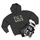 Eco-friendly zip hoodie featuring USA floral design, paired with jeans and sneakers
