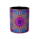 Printify psychedelic coffee mug with vibrant multicolor mandala design and black interior