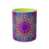 Printify psychedelic coffee mug with vibrant colorful abstract floral pattern and green interior